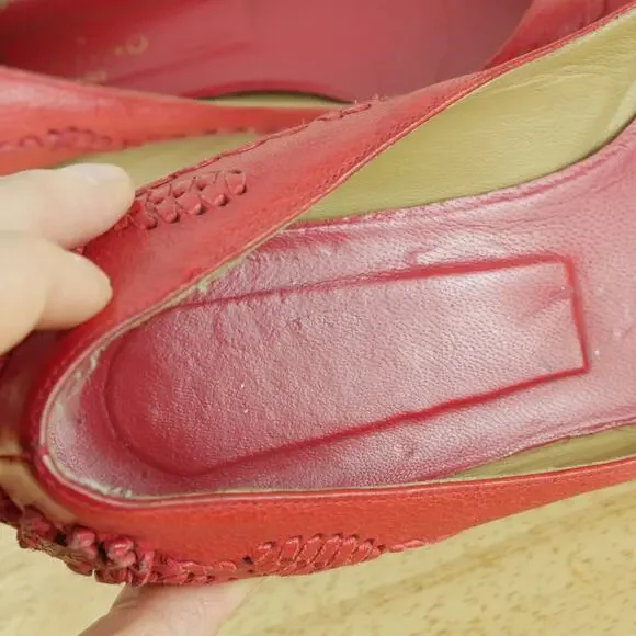 Valentino Garavani 38 Shoes Slip On Ballet Flats Peep Toe Red Leather Luxury - Picture 2 of 16